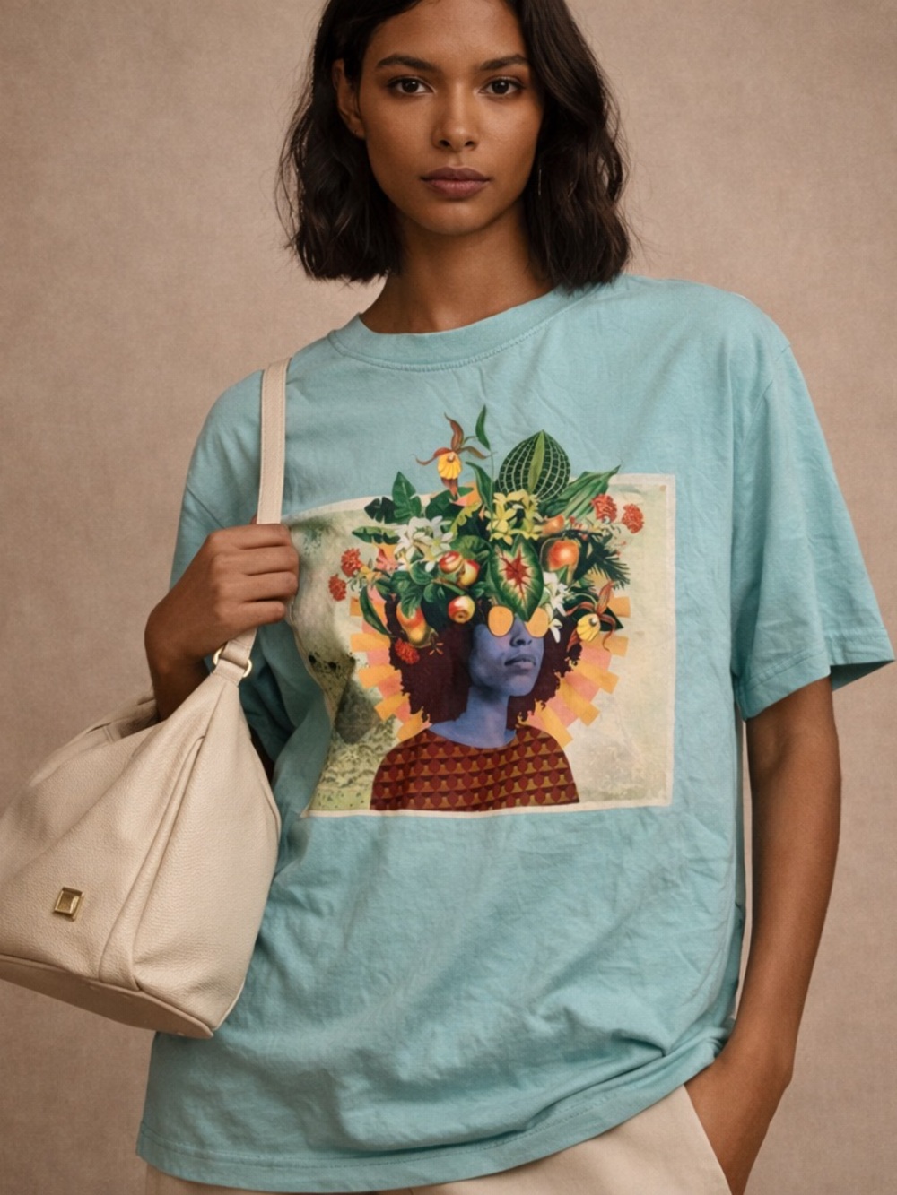 Teal Graphic Fruit & Flora Art Tee